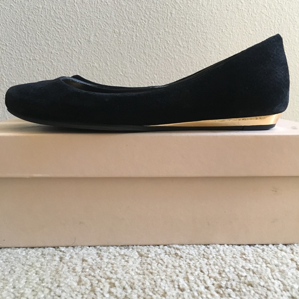 BCBGeneration Black Suede Ballet Flats with Gold Accent